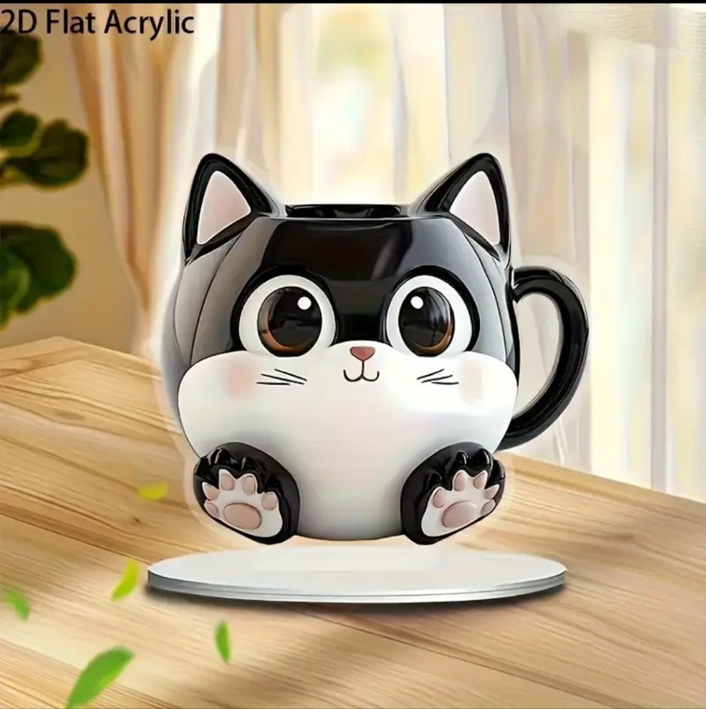 3/8$⚡2D Cat Acrylic Coffee Mug with Sun Catcher